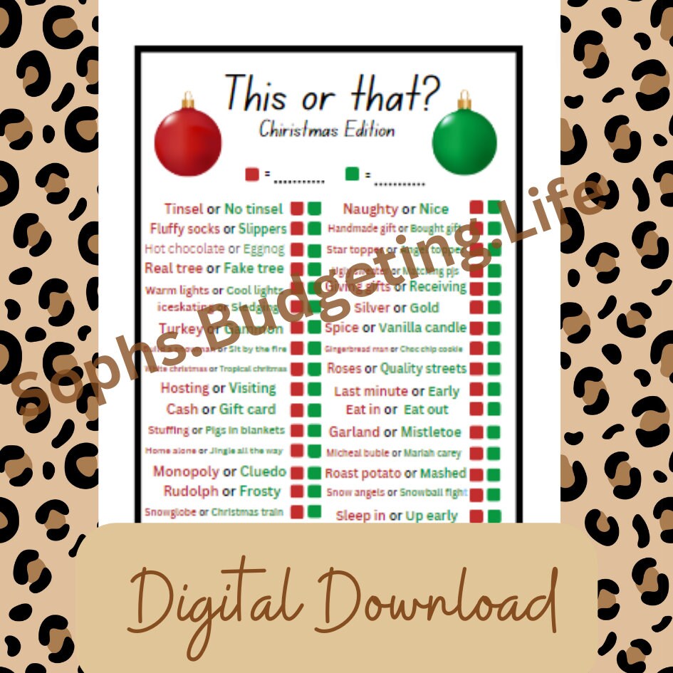This or That Christmas Edition A4 Digital Download